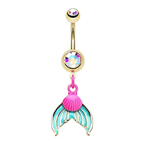 Golden Oceanic Mermaid Tail WildKlass Belly Button Ring-WildKlass Jewelry
