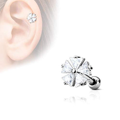 Five Triangle CZ Flower Top 316L Surgical Steel WildKlass Ear Cartilage Barbell Studs-WildKlass Jewelry
