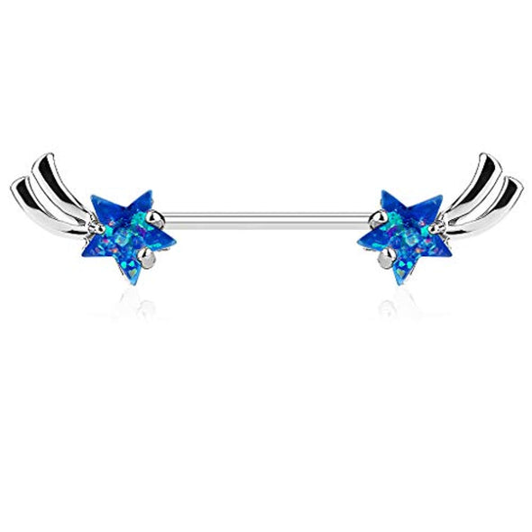 WildKlass Shooting Star with Opal Glitter Set 316L Surgical Steel Nipple Barbells-WildKlass Jewelry