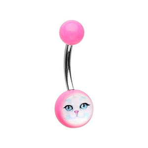 Kitty Cat Face Acrylic Logo WildKlass Belly Button Ring-WildKlass Jewelry