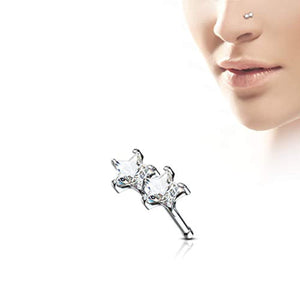 Prong Set Twin Star CZ 316L Surgical Steel WildKlass Nose Bone Stud-WildKlass Jewelry