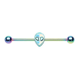 Rainbow Illuminating Alien Head WildKlass Industrial Barbell-WildKlass Jewelry