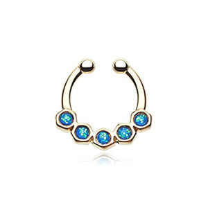 Golden Opal Hexa Gemina WildKlass Fake Septum Clip-On Ring-WildKlass Jewelry