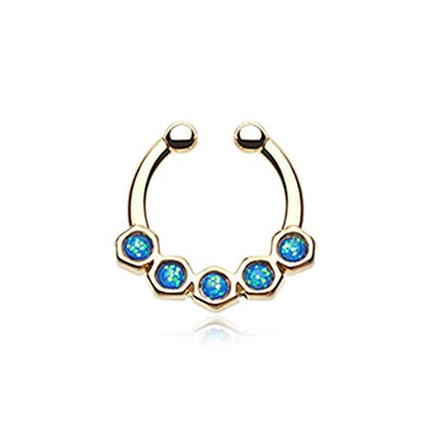 Golden Opal Hexa Gemina WildKlass Fake Septum Clip-On Ring-WildKlass Jewelry