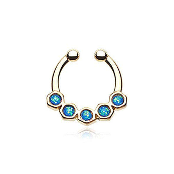 Golden Opal Hexa Gemina WildKlass Fake Septum Clip-On Ring-WildKlass Jewelry