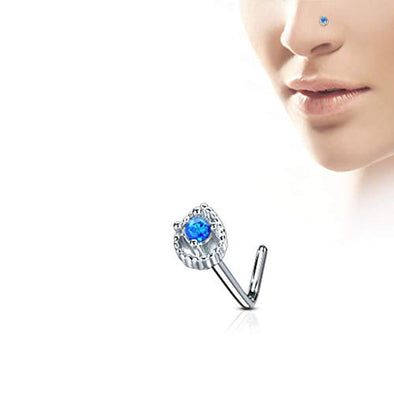 WildKlass Tear Drop Prong Set Opal Center 316L Surgical Steel L Bend Nose Stud Rings-WildKlass Jewelry