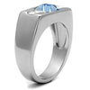 WildKlass Stainless Steel Ring High Polished Men Top Grade Crystal Aquamarine-WildKlass Jewelry