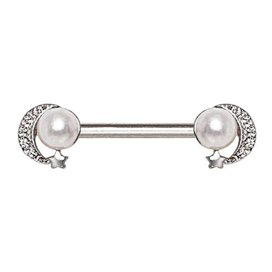 316L Stainless Steel Pearl Moon Star WildKlass Nipple Bar-WildKlass Jewelry