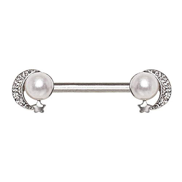 316L Stainless Steel Pearl Moon Star WildKlass Nipple Bar-WildKlass Jewelry