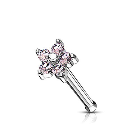 Five CZ Flower Top 316L Surgical Steel WildKlass Nose Stud Rings-WildKlass Jewelry