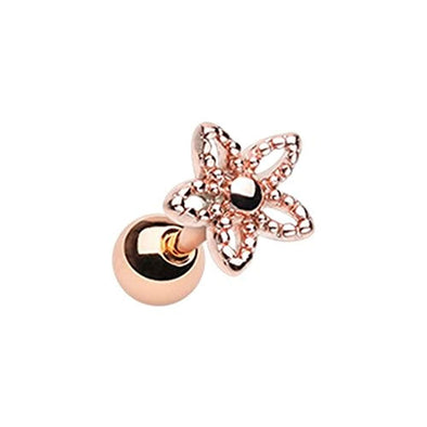 Rose Gold Ornate Five Petal Cut Out Spring Flower WildKlass Cartilage Tragus Earring-WildKlass Jewelry