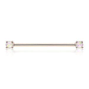 Rose Gold Opal Sparkle Prong WildKlass Industrial Barbell-WildKlass Jewelry