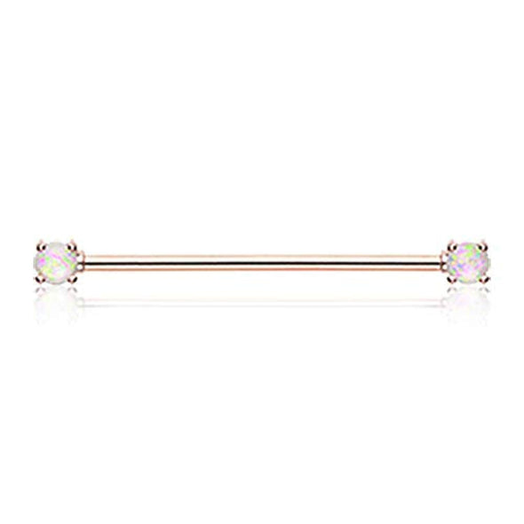 Rose Gold Opal Sparkle Prong WildKlass Industrial Barbell-WildKlass Jewelry