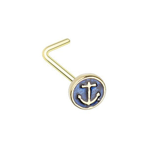 Golden Anchor Inlay L-Shape WildKlass Nose Ring-WildKlass Jewelry
