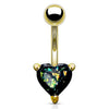 Opal Glitter Heart Prong Set Gold IP Over 316L Surgical Steel WildKlass Belly Button Navel Rings-WildKlass Jewelry