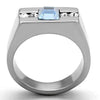 WildKlass Stainless Steel Ring High Polished Men Top Grade Crystal Aquamarine-WildKlass Jewelry