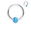 WildKlass 316L Surgical Steel Opal Ball Fixed On End Hoop Rings-WildKlass Jewelry