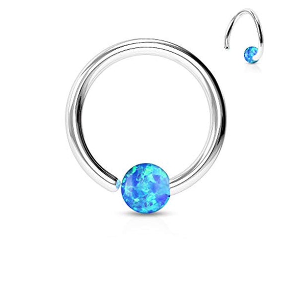 WildKlass 316L Surgical Steel Opal Ball Fixed On End Hoop Rings-WildKlass Jewelry