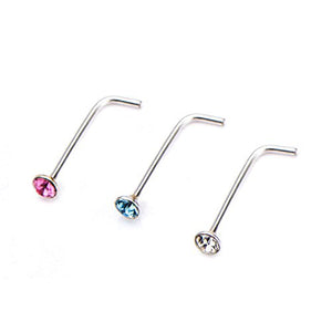WildKlass Nose L-Bend with Pink, Blue and Clear CZ Top-WildKlass Jewelry