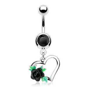 1-Gem/Heart w/ Flower WildKlass Navel Ring-WildKlass Jewelry