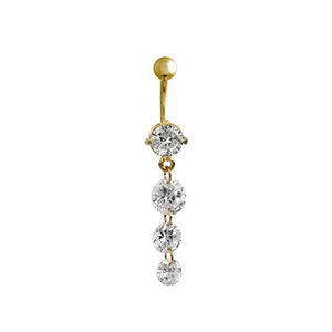 Gold PVD Plated Prong Set Clear Gem Dangle WildKlass Navel Rings (14G 3/8")-WildKlass Jewelry