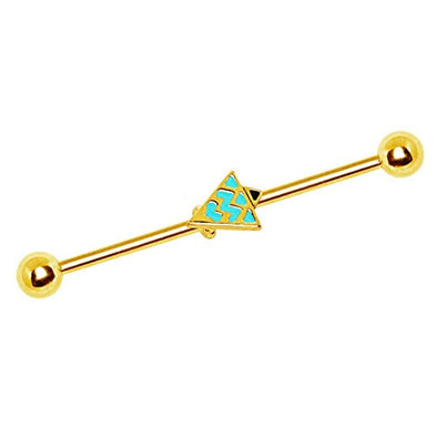 Gold Plated WildKlass Industrial Barbell with Waved Triangle-WildKlass Jewelry