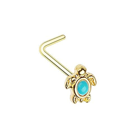 Golden Turquoise Sea Turtle L-Shape WildKlass Nose Ring-WildKlass Jewelry