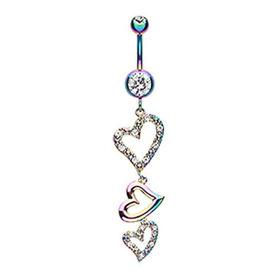 Colorline Triple Hearts Sparkle WildKlass Belly Button Ring-WildKlass Jewelry