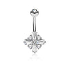 Princess Cut CZ Cross with Round CZ Filled Diamond Shield 316L Surgical Steel WildKlass Belly Rings-WildKlass Jewelry