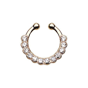 Golden Glistening Multi-Gem WildKlass Fake Septum Clip-On Ring-WildKlass Jewelry