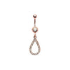 WildKlass Rose Gold Belly Ring with Clear Gem in Open Tear Drop Dangle 14g 7/16-WildKlass Jewelry