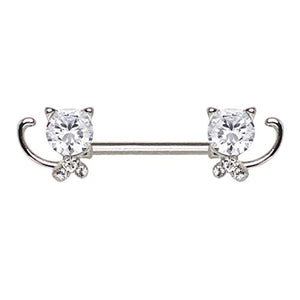 316L Stainless Steel Jeweled Kitty Cat WildKlass Nipple Bar-WildKlass Jewelry