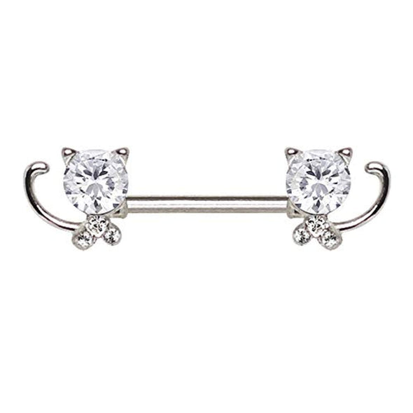 316L Stainless Steel Jeweled Kitty Cat WildKlass Nipple Bar-WildKlass Jewelry
