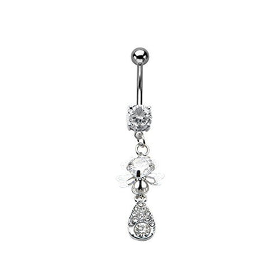 WildKlass Navel with triple gem dangle charm 14g 3/8-WildKlass Jewelry