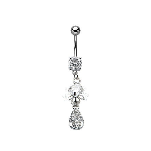 WildKlass Navel with triple gem dangle charm 14g 3/8-WildKlass Jewelry