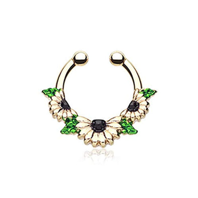 Golden Daisy Garden Icon WildKlass Fake Septum Clip-On Ring-WildKlass Jewelry