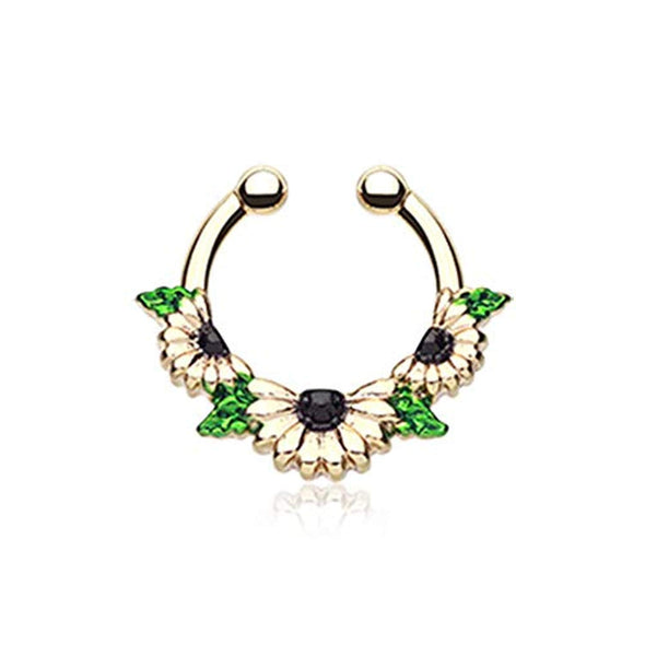 Golden Daisy Garden Icon WildKlass Fake Septum Clip-On Ring-WildKlass Jewelry