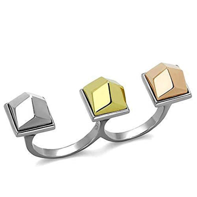 WildKlass Stainless Steel Ring Three Tone IP（IP Gold & IP Rose Gold & High Polished Women-WildKlass Jewelry