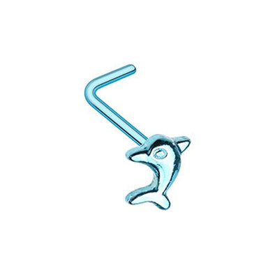 Blue Dolphin L-Shape WildKlass Nose Ring-WildKlass Jewelry