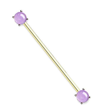 Round Amethyst Stone Prong Set Ends 316L Surgical Steel WildKlass Industrial Barbells-WildKlass Jewelry