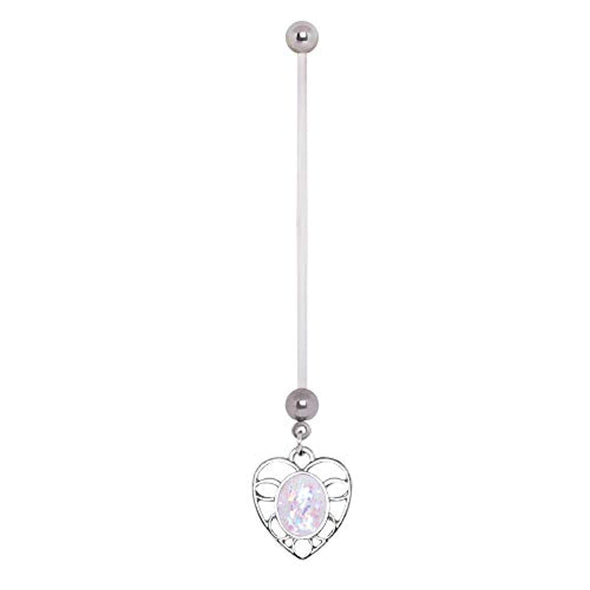 PTFE White Synthetic Opal Heart Dangle WildKlass Pregnancy Navel Ring-WildKlass Jewelry
