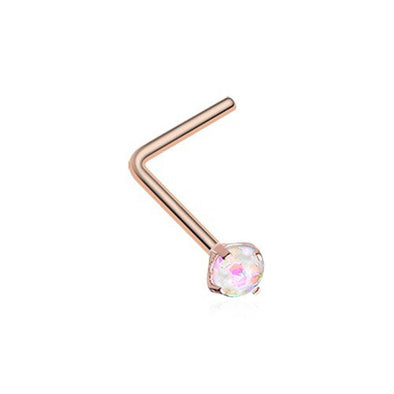 Rose Gold Opal Sparkle Prong Set L-Shaped Nose Ring-WildKlass Jewelry