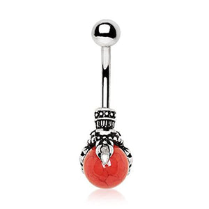 316L Stainless Steel Wicked Dragon Claw and Orb WildKlass Navel Ring-WildKlass Jewelry