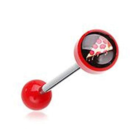 Feed me Pizza Acrylic Logo WildKlass Barbell Tongue Ring-WildKlass Jewelry