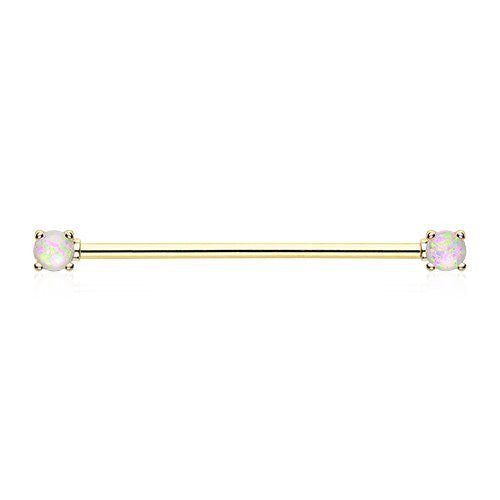 Golden Opal Sparkle Prong Industrial Barbell-WildKlass Jewelry