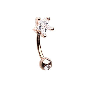Rose Gold Star Gem Prong WildKlass Curved Barbell Eyebrow Ring-WildKlass Jewelry