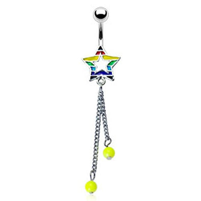 Rainbow Star and Double Bead Dangle WildKlass Navel Rings (Sold by Piece)-WildKlass Jewelry