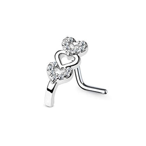 WildKlass CZ Paved Triple Heart Nose Crawlers 316L Surgical Steel L Bend Nose Stud Rings-WildKlass Jewelry