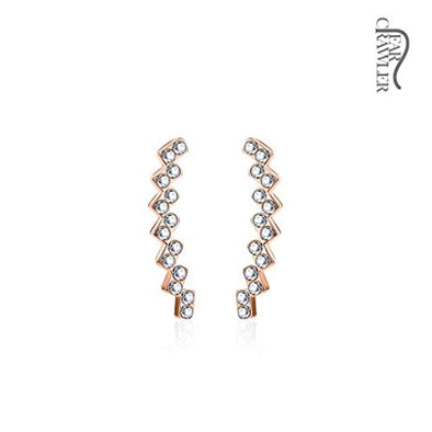 Pair of Crystal Paved Lined Squares WildKlass Ear Crawler/Ear Climber-WildKlass Jewelry