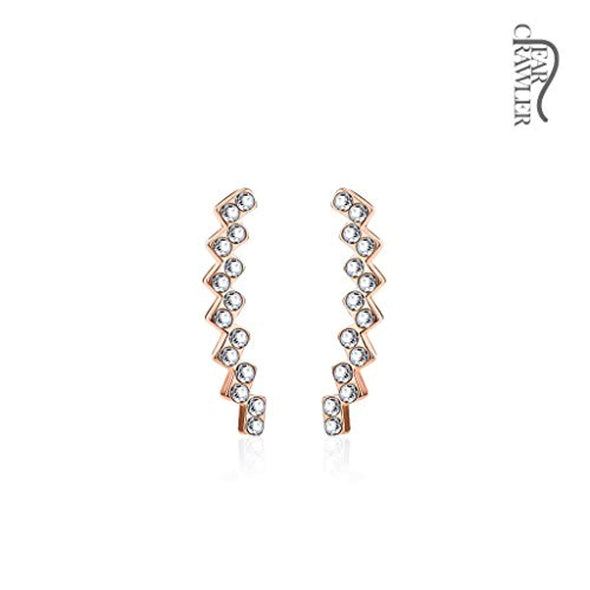 Pair of Crystal Paved Lined Squares WildKlass Ear Crawler/Ear Climber-WildKlass Jewelry